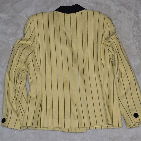 Vintage Oleg Cassini Yellow Pinstripe Blazer Size 10 Double Breasted 80s 90s - Picture 5 of 12